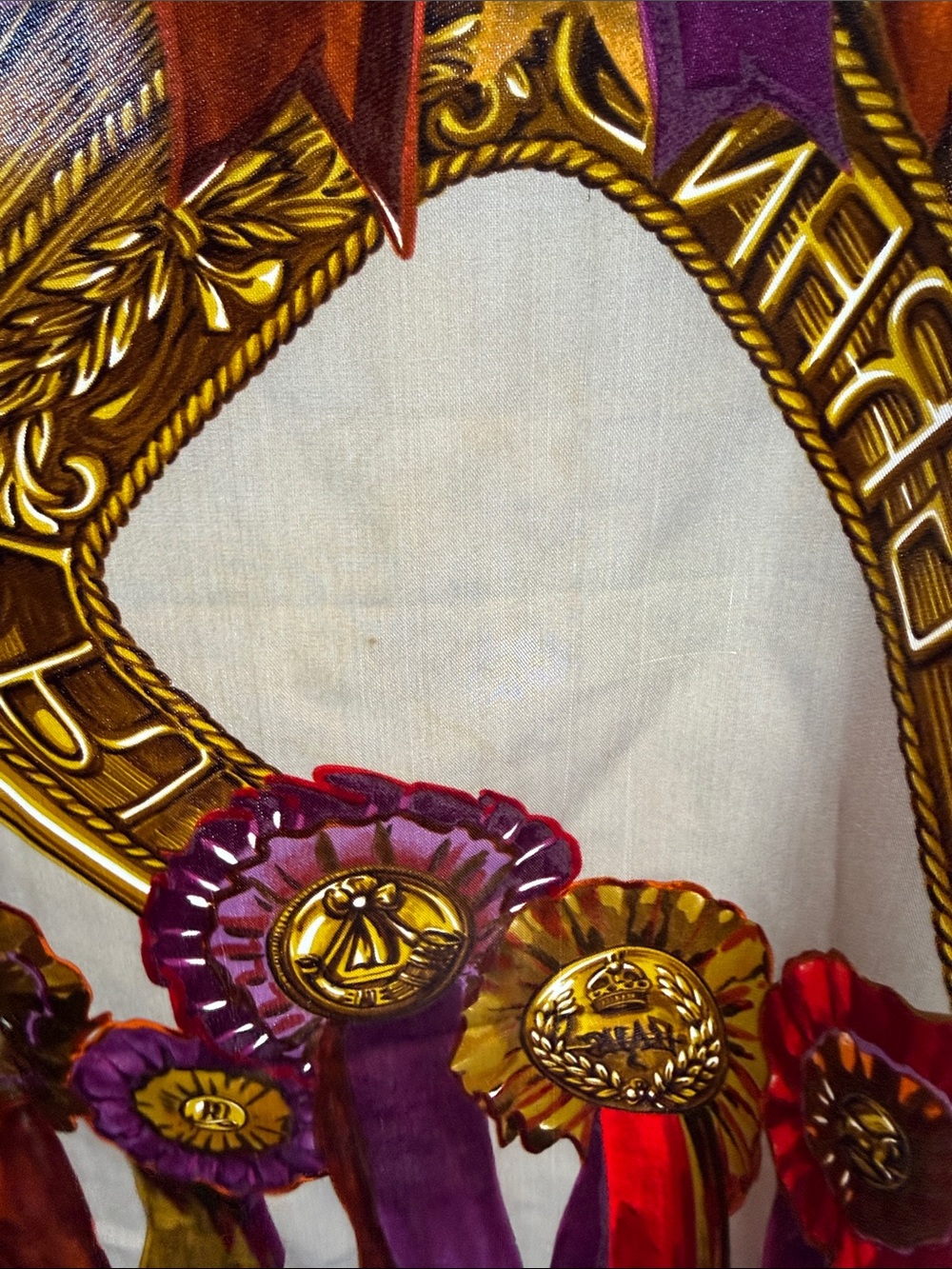 Celine Medallions Burgundy Silk Scarf 34x34” - Picture 6 of 7